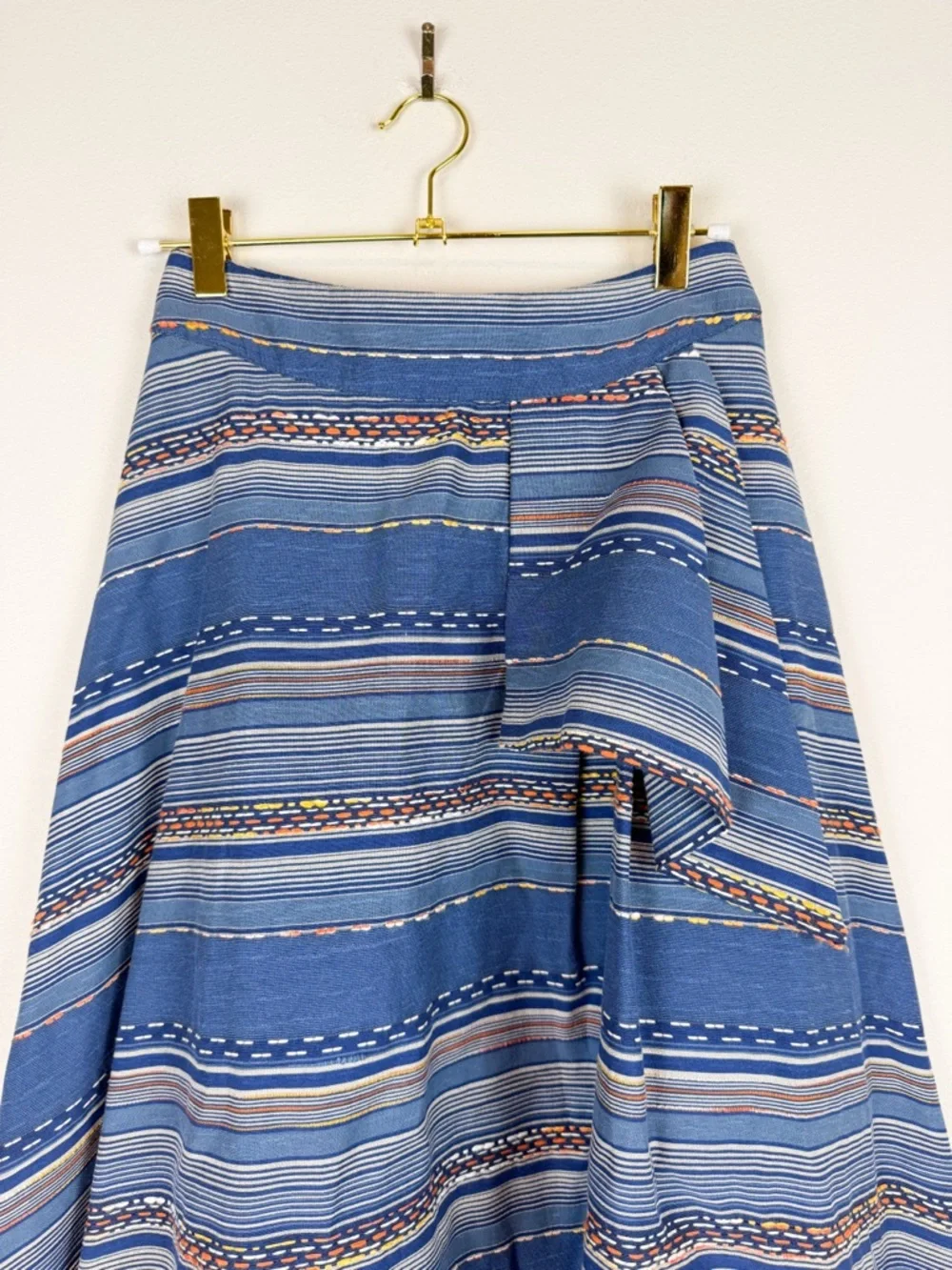 Eva Franco Liv A-Line Blue Striped Embroidered Midi Skirt Southwestern Size 2